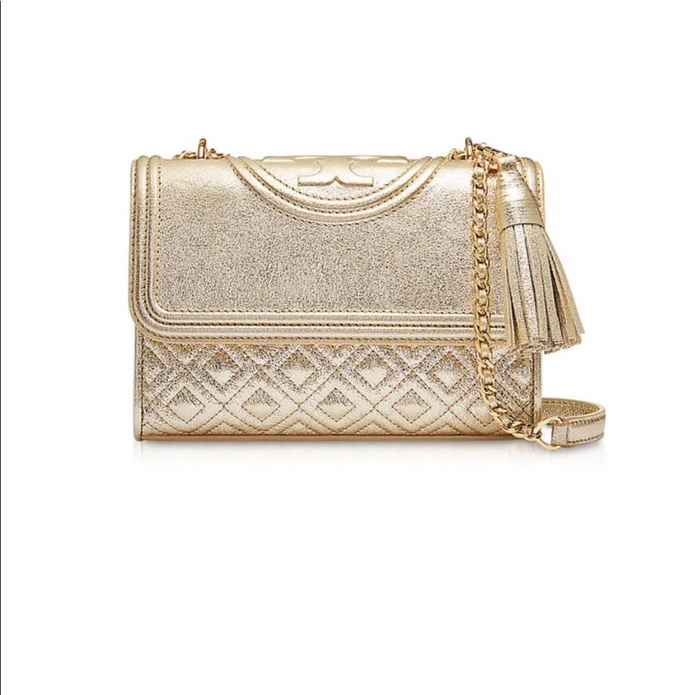 Gold Metallic Leather Fleming Small Convertible Shoulder Bag